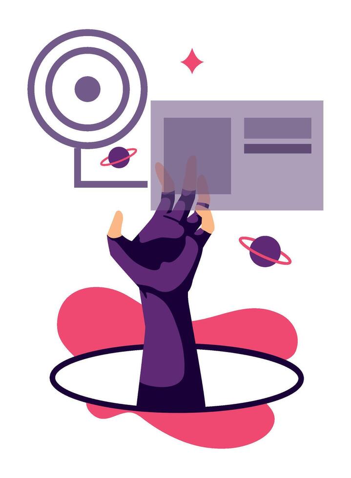 A hand reaching up to a computer screen with a speaker vector