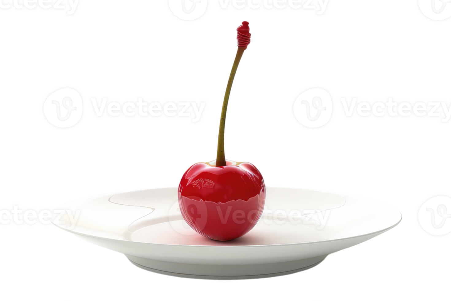 Fresh cherry in a white plate isolated on transparent background. png