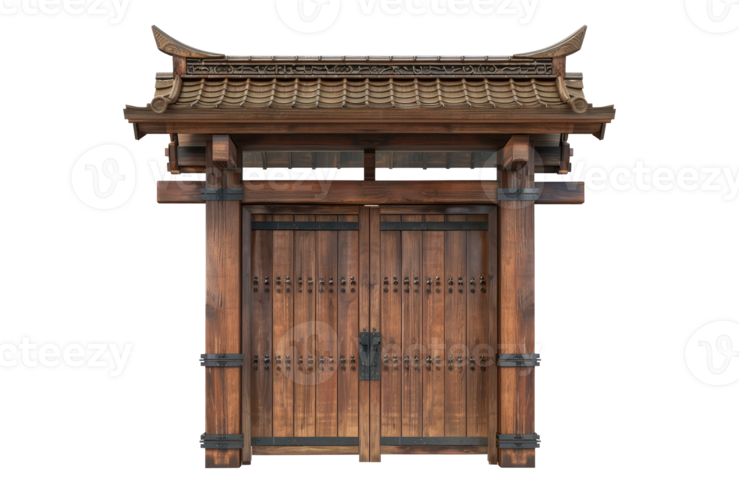 New wooden Japanese door isolated on transparent background. png