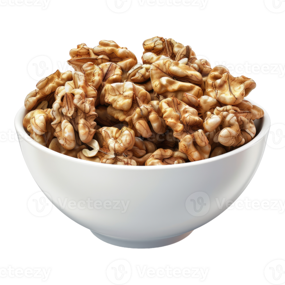 Bowl of walnuts Isolated on transparent background. png