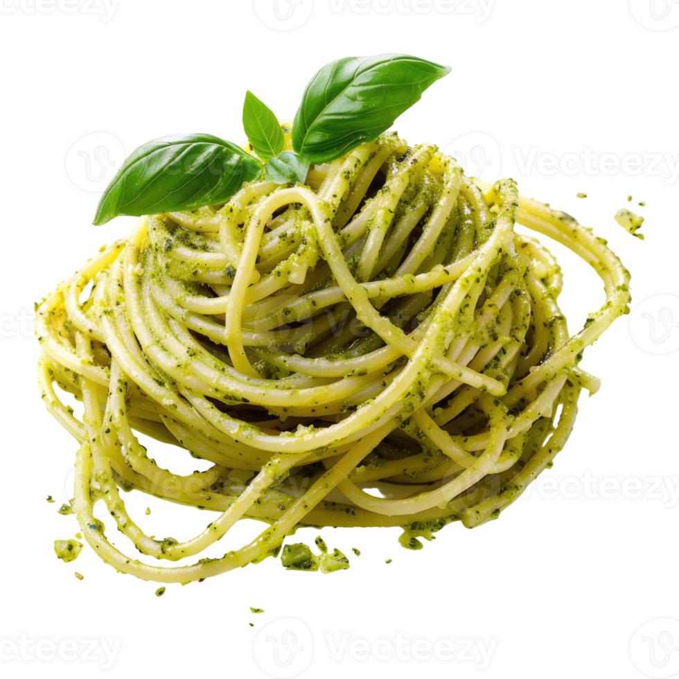 Pasta with pesto sauce Isolated on transparent background. png