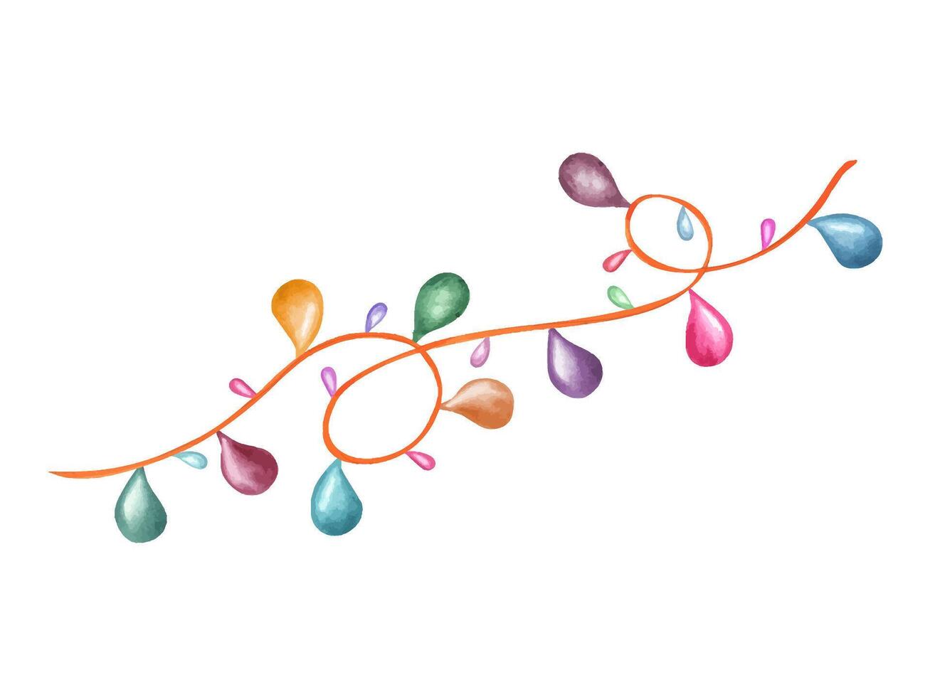 Decorative string light garland. Holiday multicolored lamps. Purple ribbon with light bulbs. Watercolor illustration. Element for festivals and cultural celebrations. For invitations, greeting cards vector