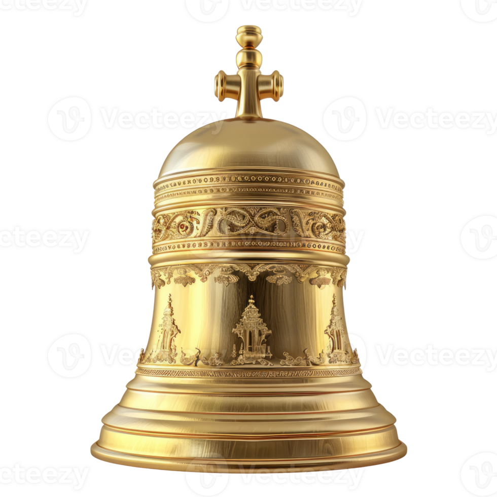 Golden metallic bell isolated on transparent background png
