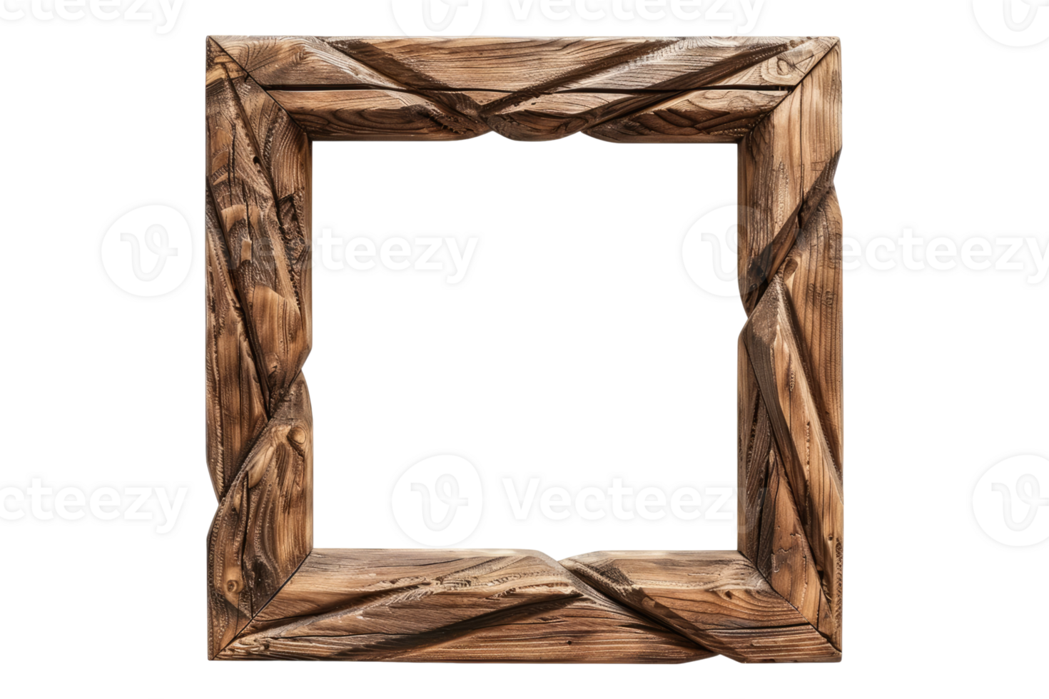 Wooden picture frame isolated on transparent background. png