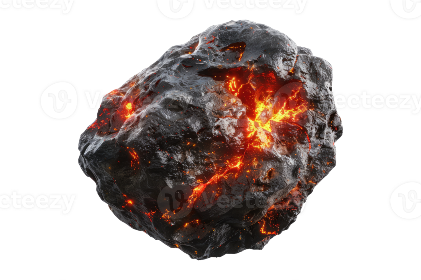 Red hot lava asteroid or meteoroid isolated on transparent background. png