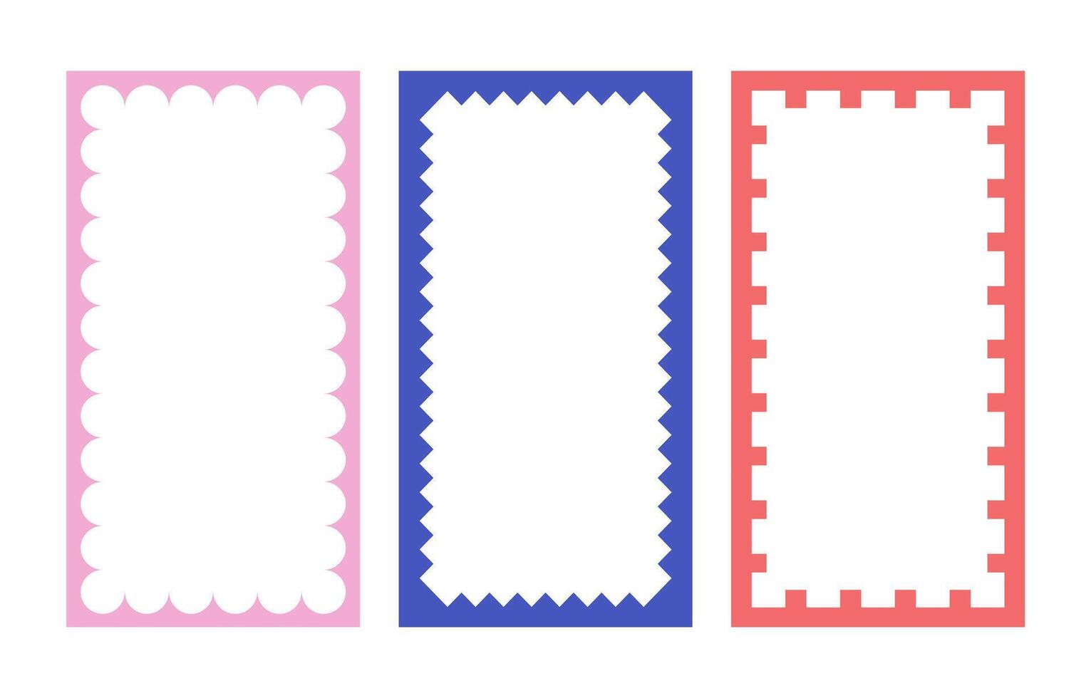 Set of three frames. Light frame for all sizes and formats. Isolated illustration. Light pink and blue colors. Isolated on white background. vector