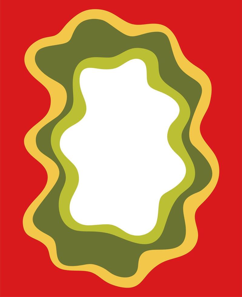Wavy frame with green, yellow and red line colors. Curved line, wavy edge. Frame with irregularities. Empty space. Frame in frame effect. vector