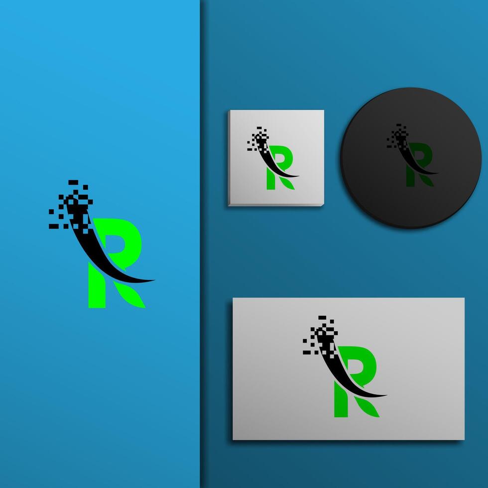 logo icon design letter R futuristic pixel elegant attractive luxury bonus mock up eps 10 vector