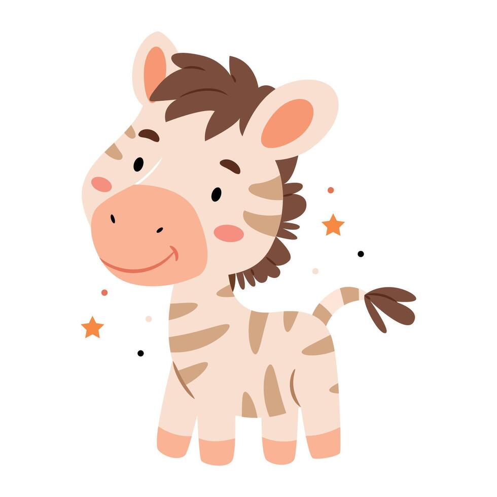 Cute illustration of a little zebra.Hand drawn illustration for children, scandinavian style. vector