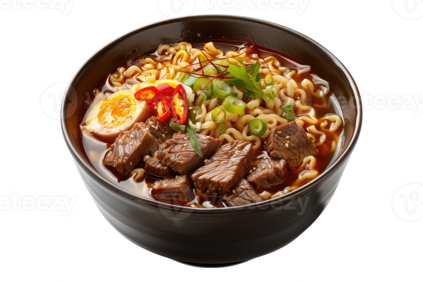 Ramen soup with beef isolated on transparent background. png