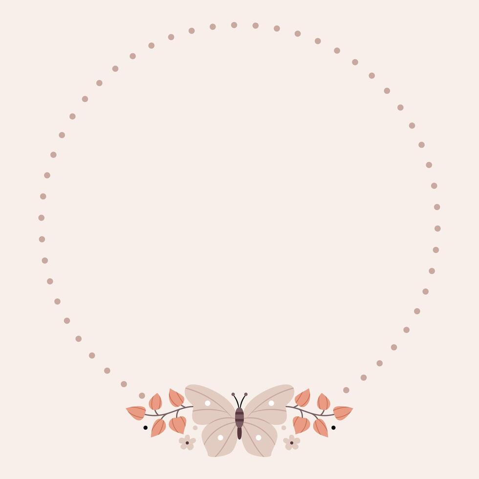 Minimalist frame with a butterfly in Scandinavian style in beige colors.Decor for the nursery, baby shower, textiles vector