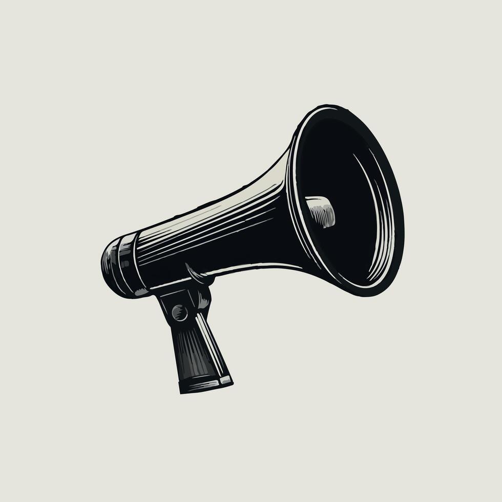Trendy halftone collage with a loudspeaker. Retro photocopy stipple effect, for grunge punk y2k collage. Design for for advertising, marketing and promotional concept. vector
