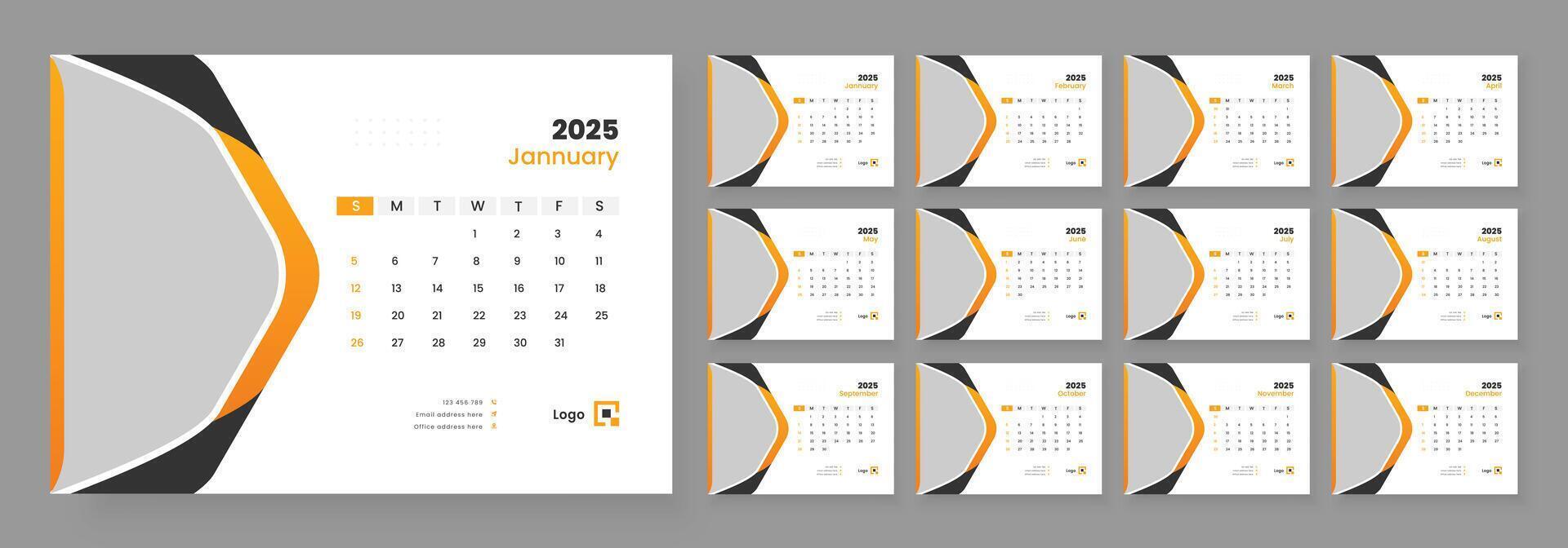 Modern Desk Calendar Template 2025, corporate desk calendar schedule 2025 monthly planner template. vector