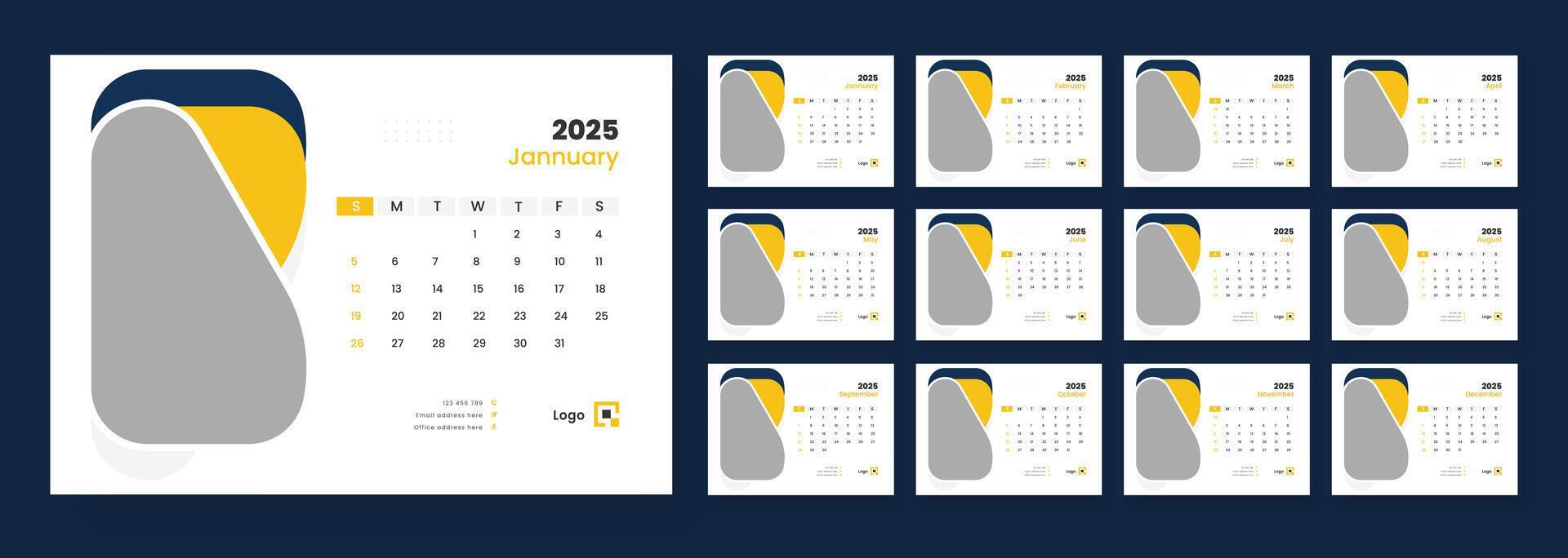 Desk Calendar Template 2025, New Year 2025 table calendar, Minimalist