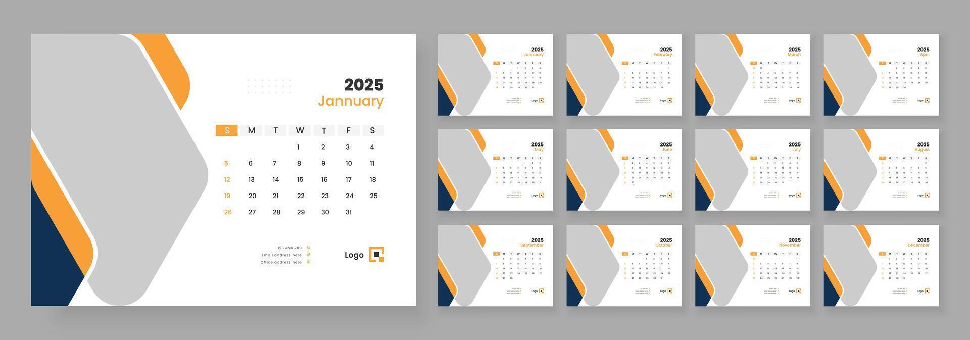 Desk Calendar Template 2025, New Year 2025 table calendar, Minimalist