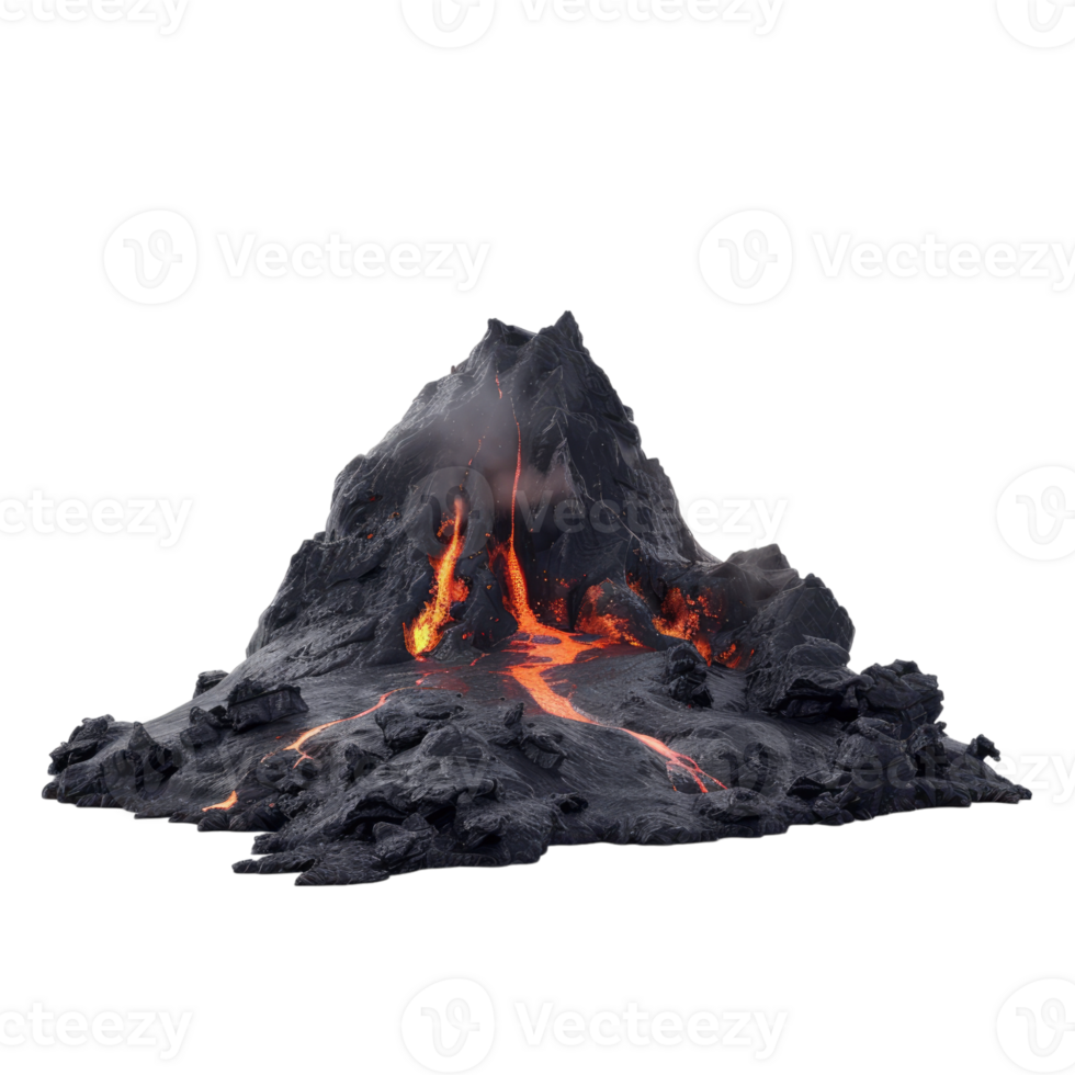 Active lava mountain isolated on transparent background png