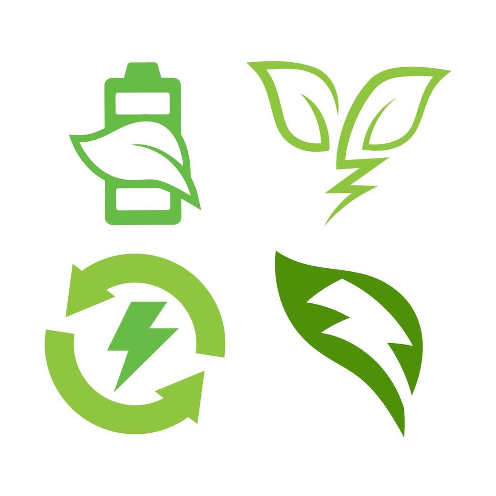 Green ecology icon, logo set. Save green or save energy logo collection. vector
