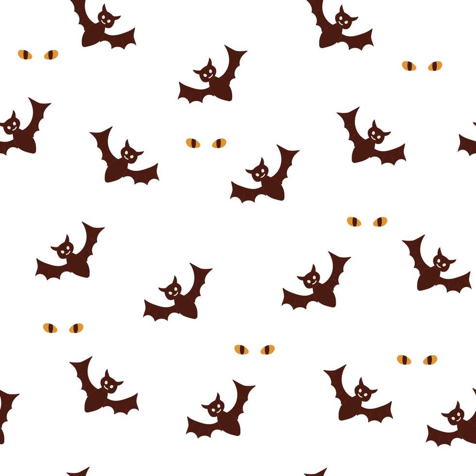 Seamless pattern design with Halloween theme, background with elements cat, skull, ghost, potion, bat, moon, crescent, pumpkins, stars, eyes and candy vector