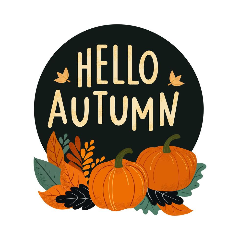 Hello Autumn Banner. Cute wreath of autumn leaves. seasonal illustration. Greeting card template, for poster. vector