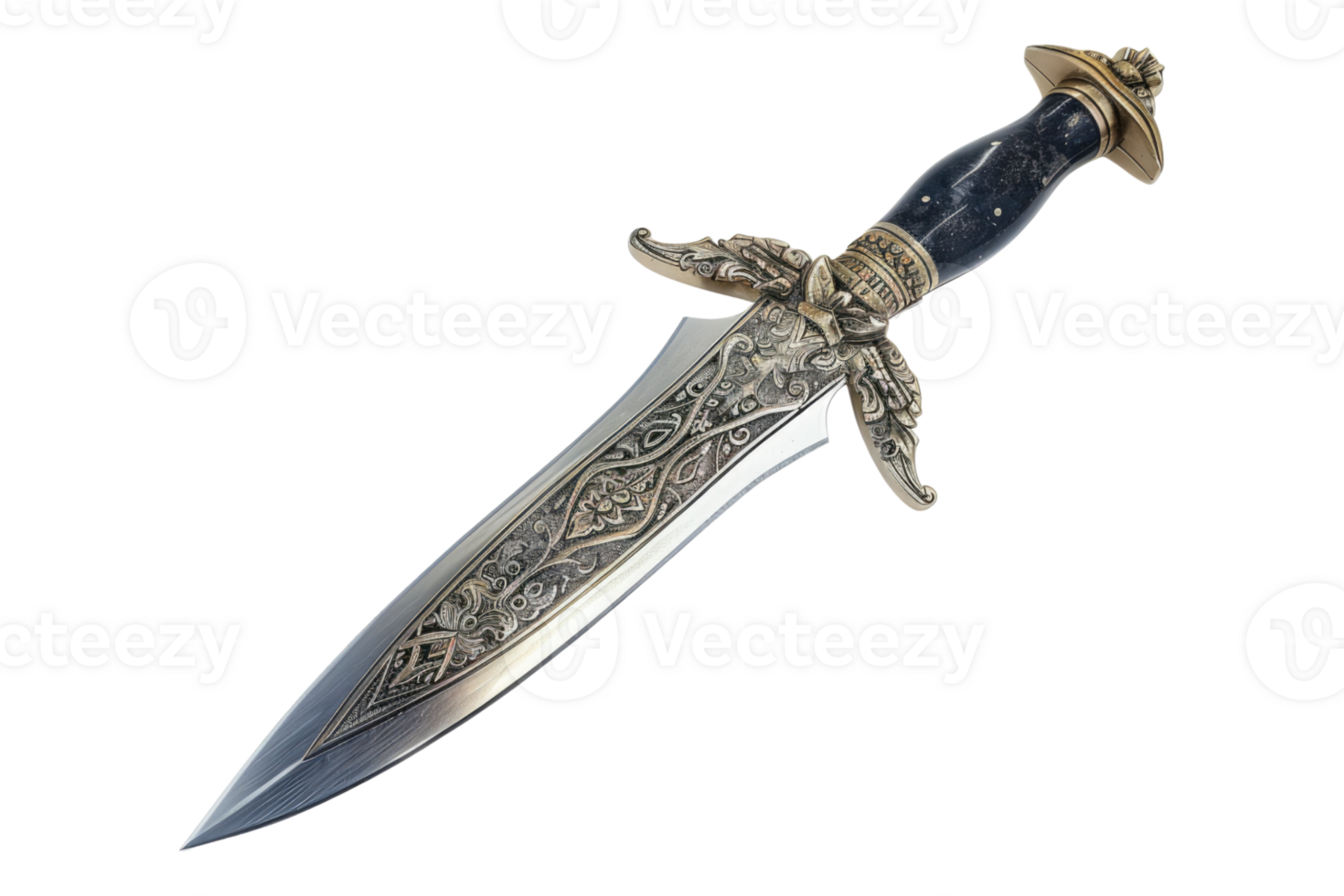 Old dagger knife isolated on transparent background. png