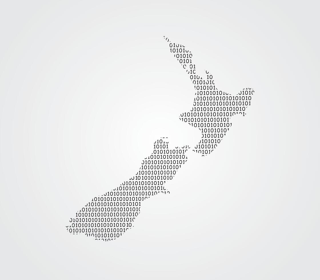 New Zealand map using binary digits or numbers on light background vector