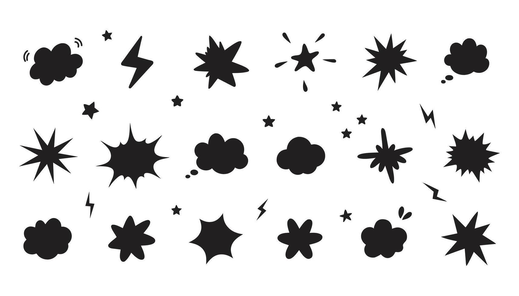 Set of hand drawn doodle stars and clouds isolated on white background. vector