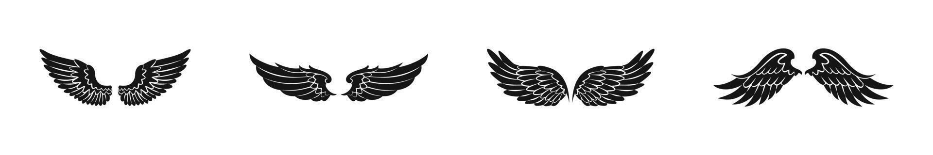 Bird wings set. Feather wing silhouette collection. vector