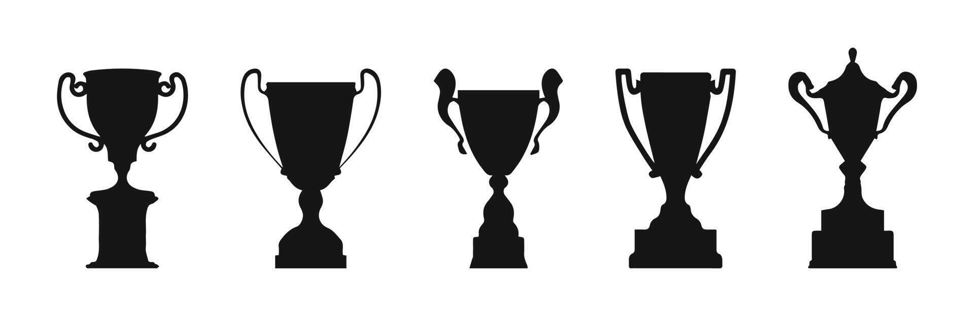 Winner cup icon set. Trophy goblet black silhouette icons. vector
