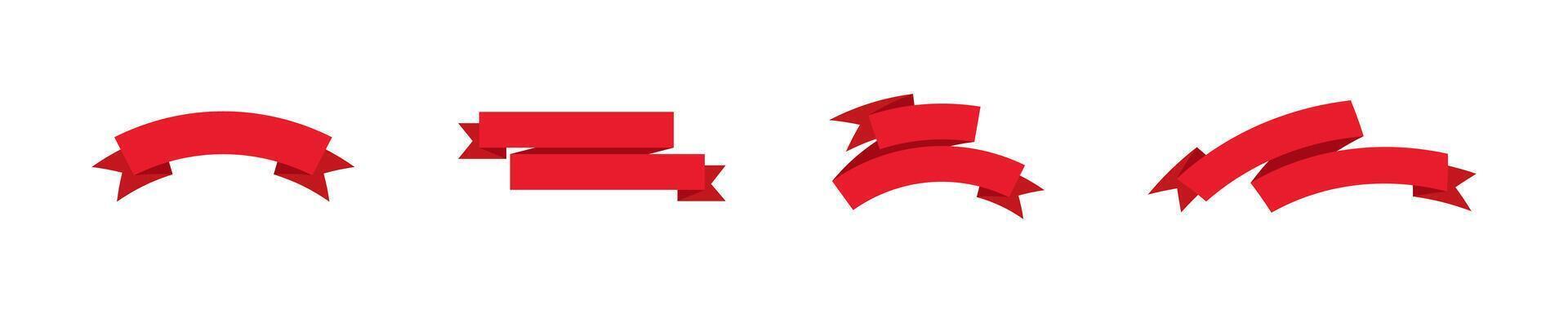Ribbon flat red celebration decoration set. Ribbons decorative illustration collection. vector