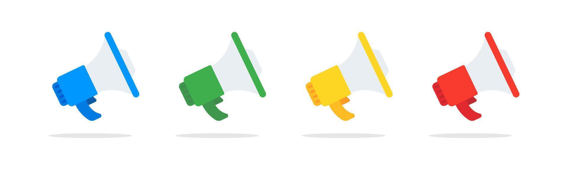 Megaphone flat set. Loudspeaker horn illustration collection. vector