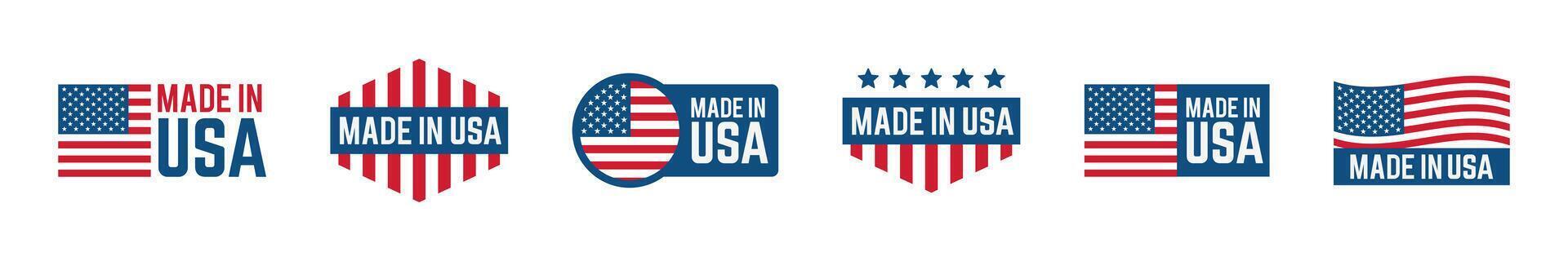 Made in USA flat set. Patriotic badge collection. vector