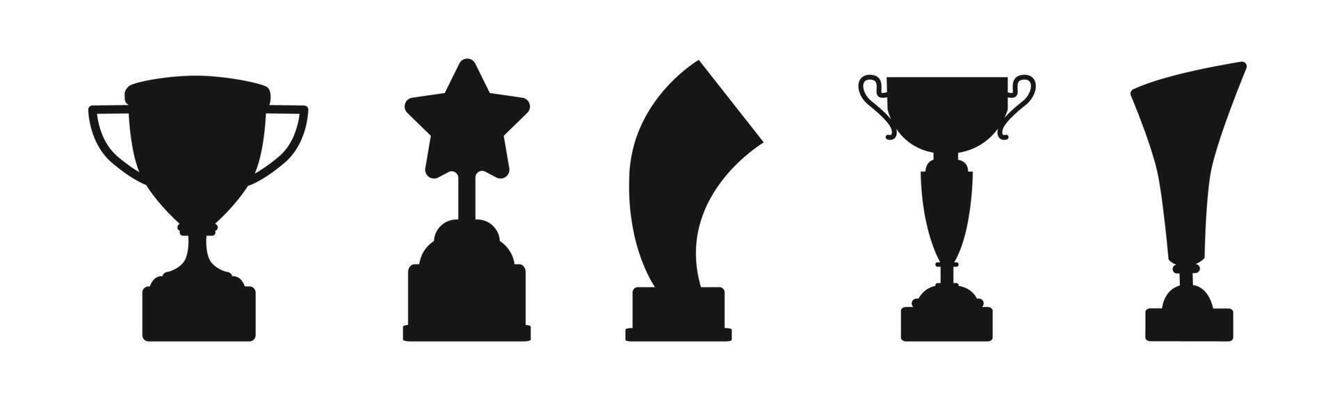 Winner cup icon set. Trophy goblet black silhouette icons. vector