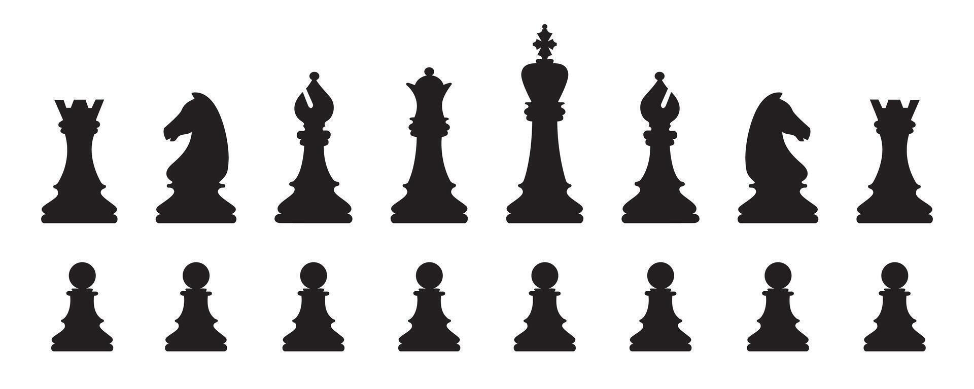 Chess flat silhouette icon set. Chess figures icons. vector