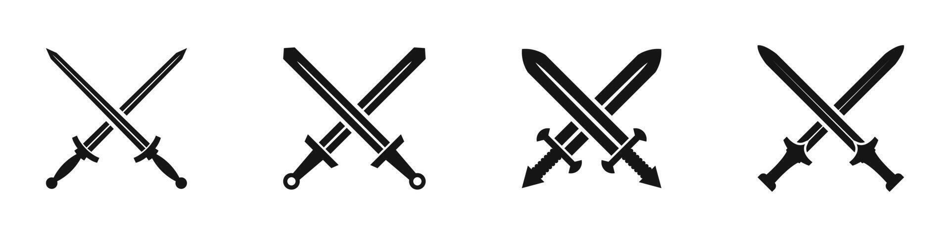 Swords crossed icon set. Sword flat icons. vector