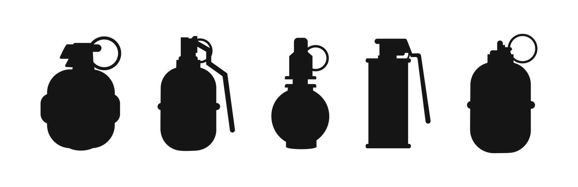 Grenade silhouette. Explosive ammunition grenades set. vector