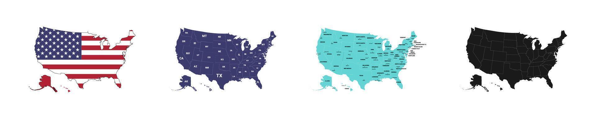 American states set. Usa political map. vector