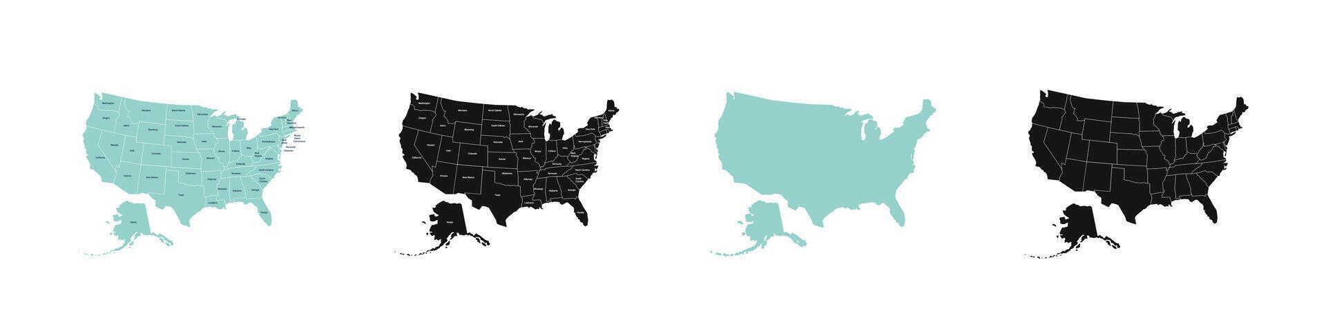 American states set. Usa political map. vector