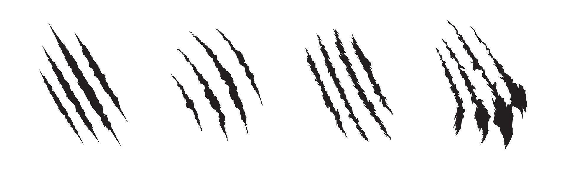 Claw mark silhouette set. Claws beast ripped marks. vector