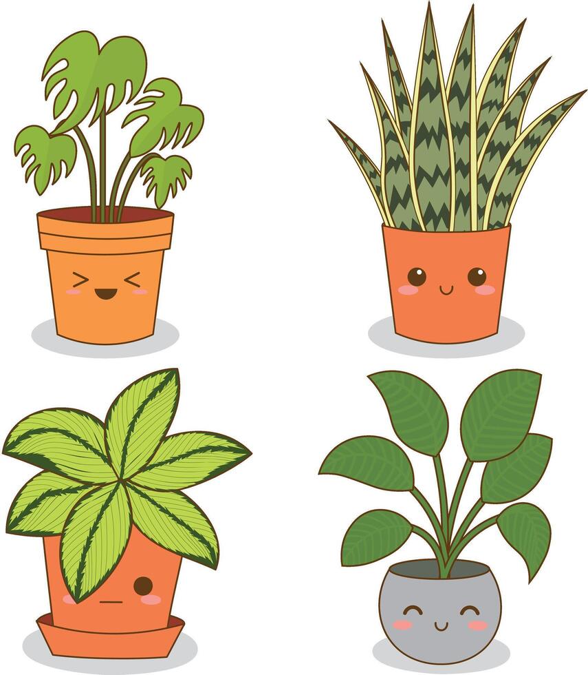 Set of 4 Cute Plants vector
