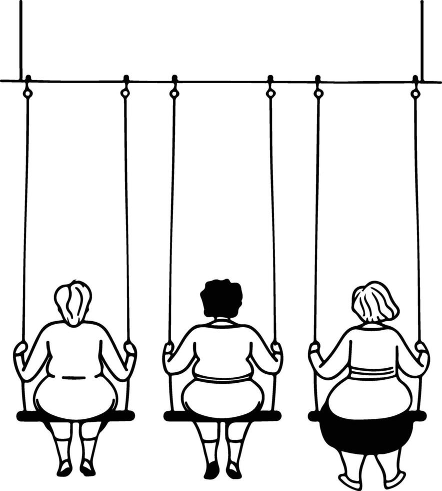 Three Friends on a Swing Set. vector