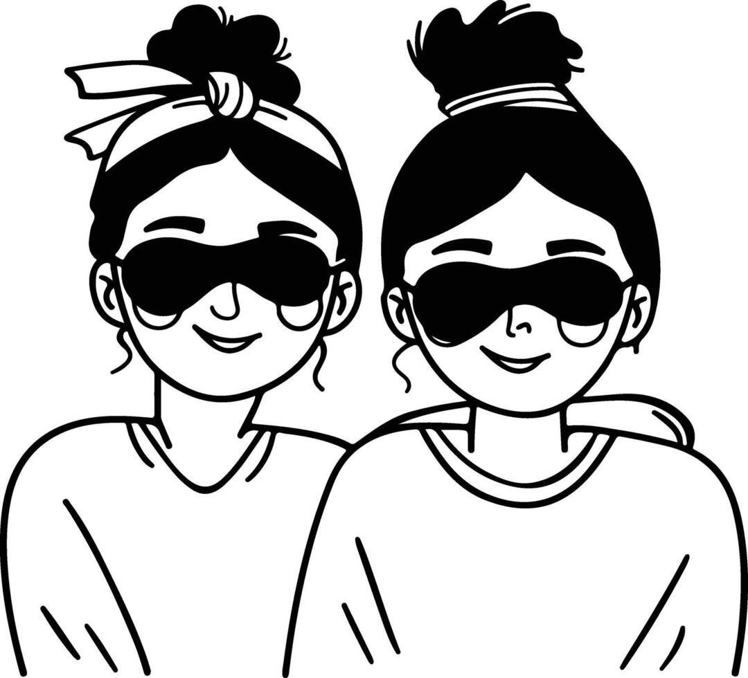 Two Friends Wearing Sleep Masks. vector