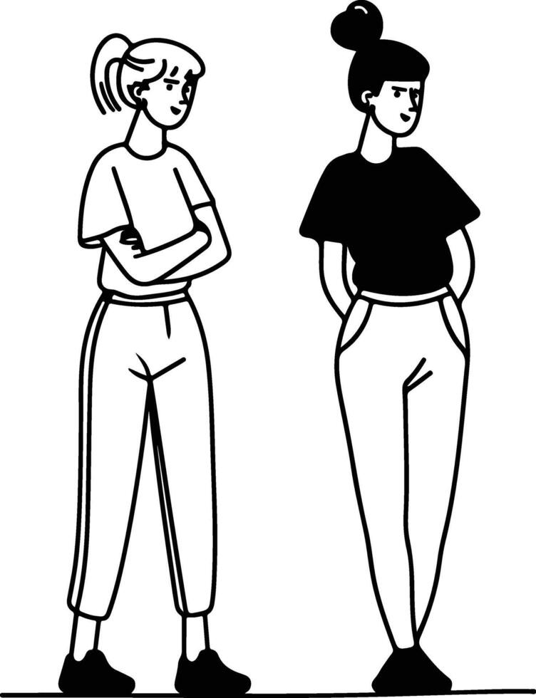 Two Women Standing Side by Side. vector