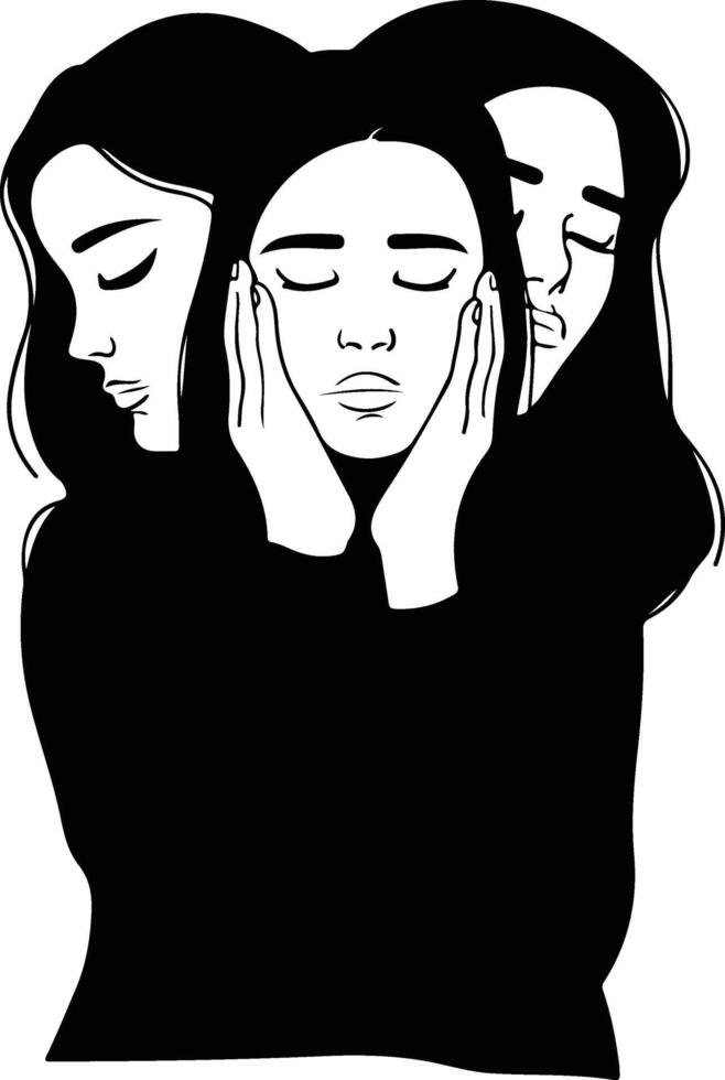 Woman with Multiple Faces. vector