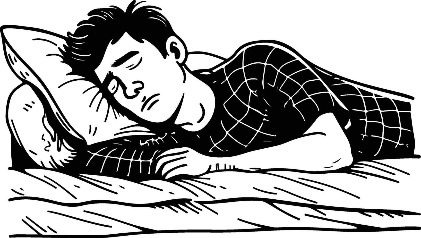 Man Sleeping in Bed. vector