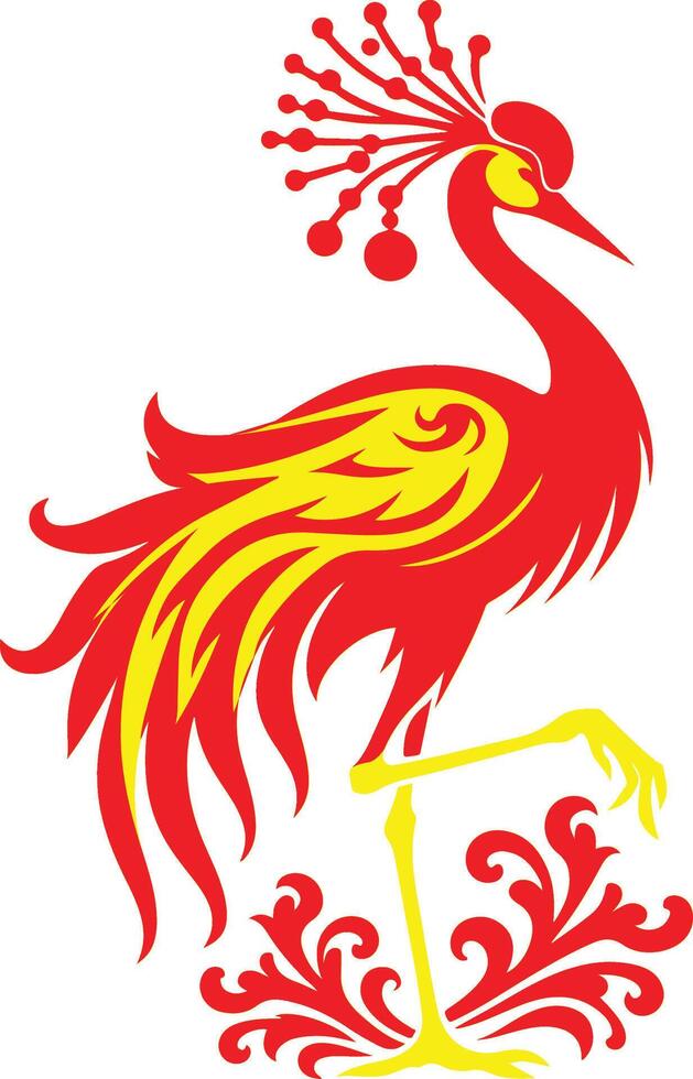 Crowned Crane with China flag color vector