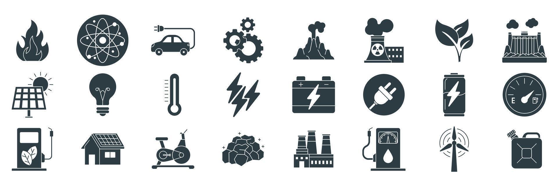 Energy icons set, Included icons as Atom, Battery, Wind Turbine, Light Bulb and more symbols collection, logo isolated illustration vector