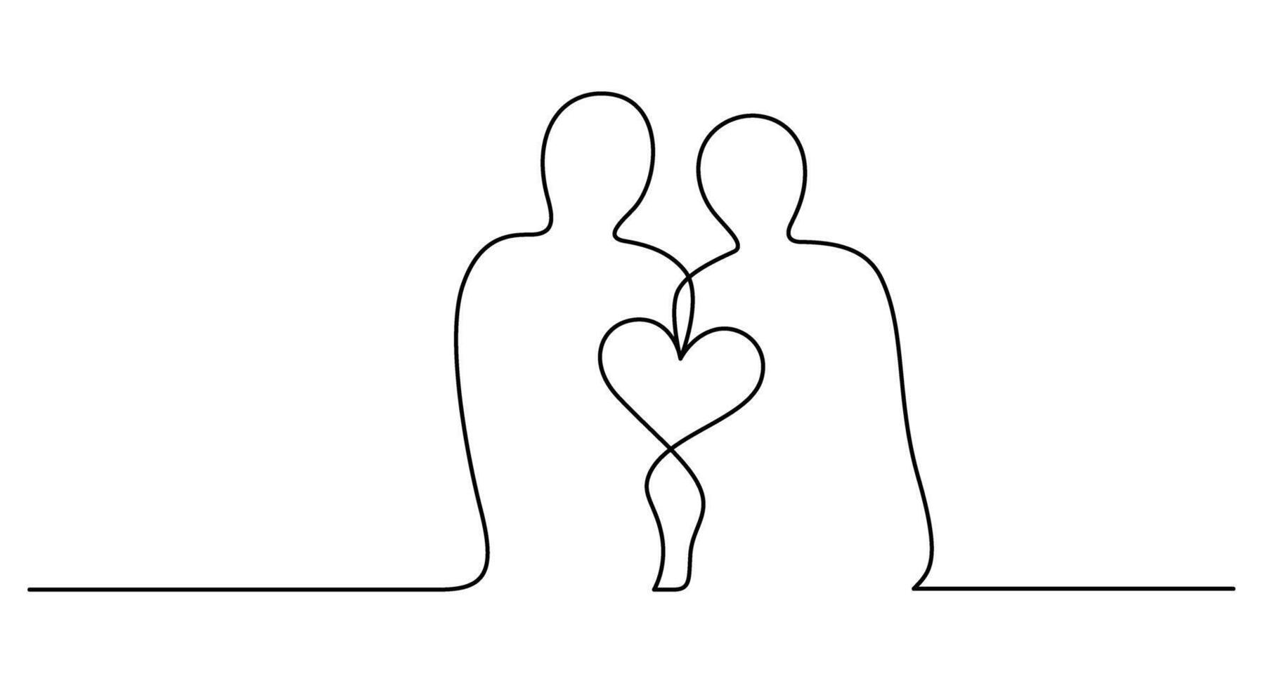couple romance lean together one line drawing vector
