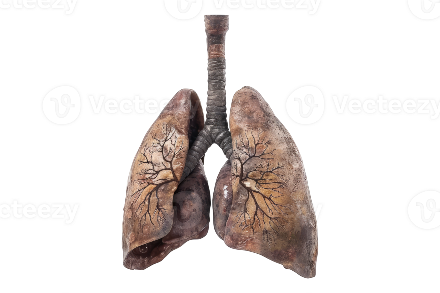Smokers lungs isolated on transparent background. png