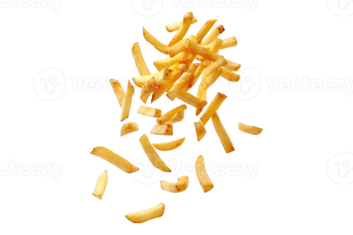 Falling healthy potato crinkle fries isolated on transparent background. png