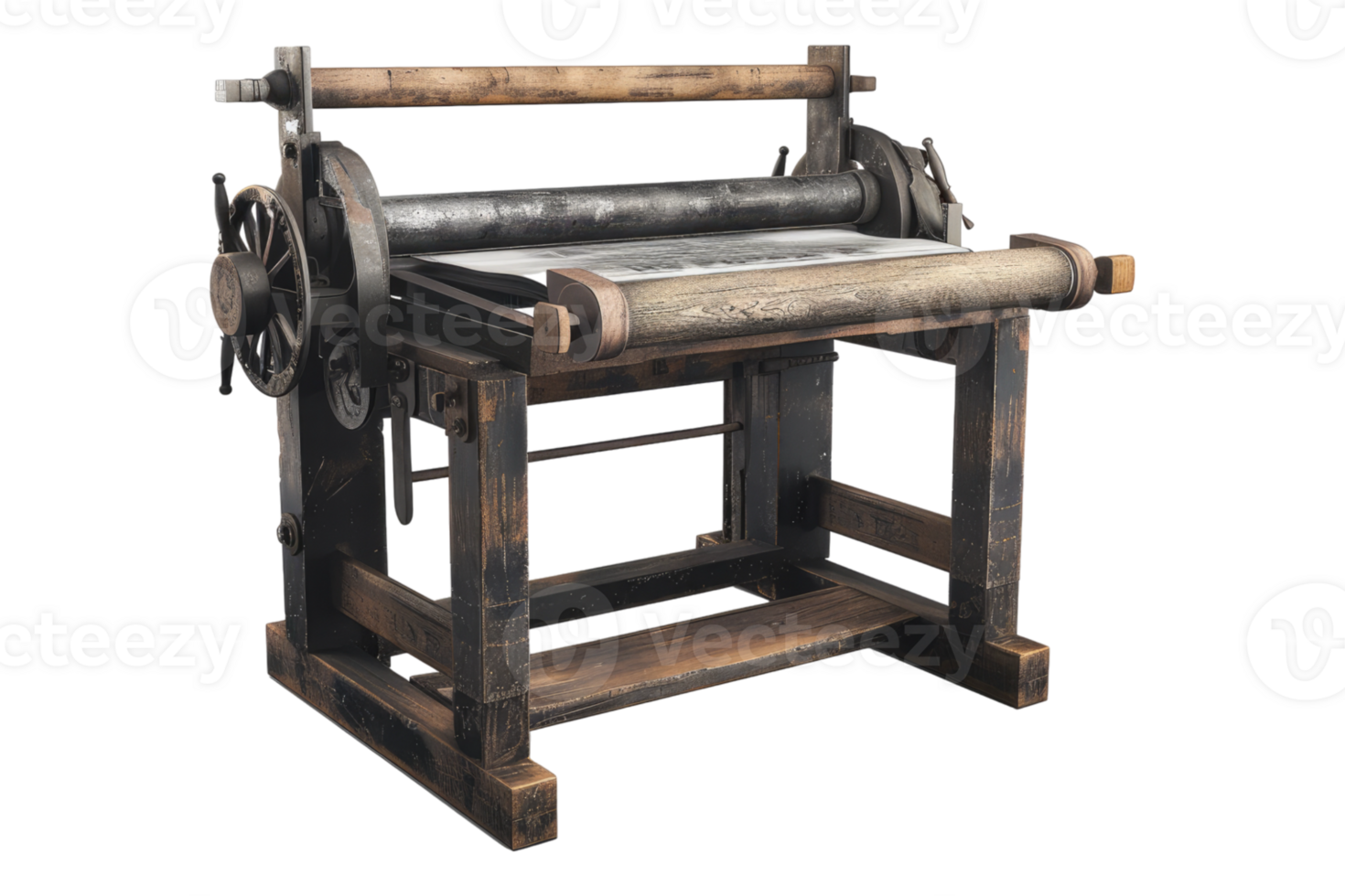 Single printing press machine isolated on transparent background. png